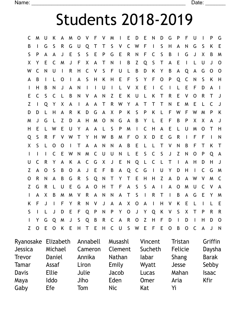 Students 2018-2019 Word Search