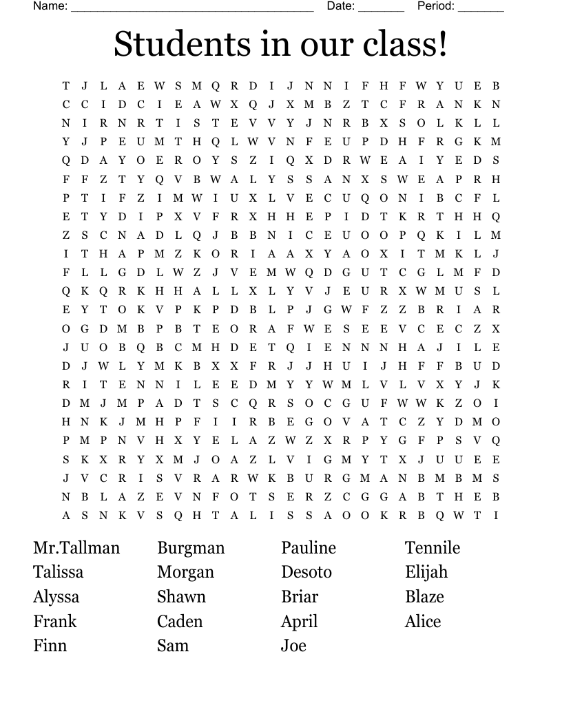 Students in our class! Word Search