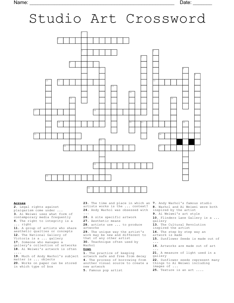 Studio Art Crossword
