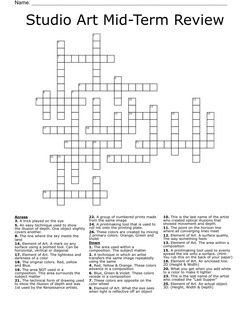 Studio Art Mid-Term Review Crossword
