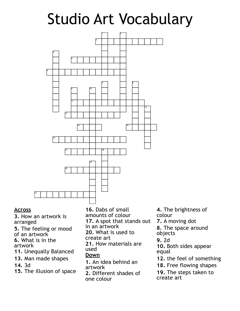 Studio Art Vocabulary Crossword