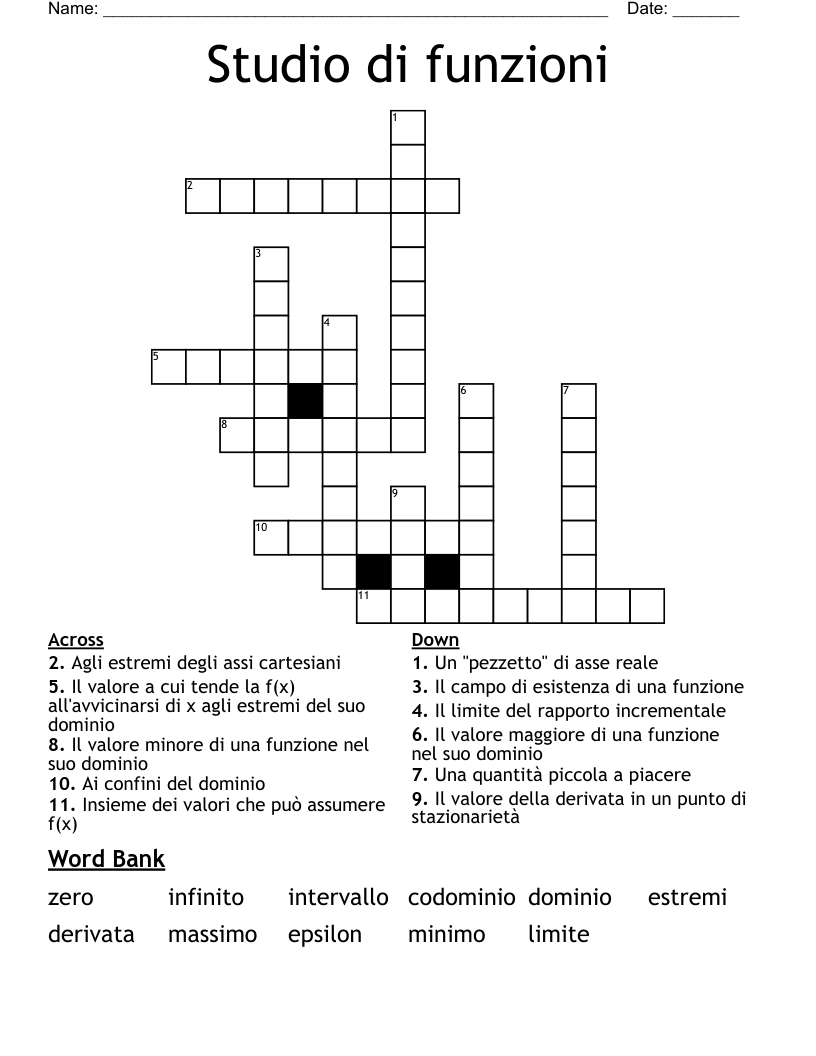 Studio di funzioni Crossword