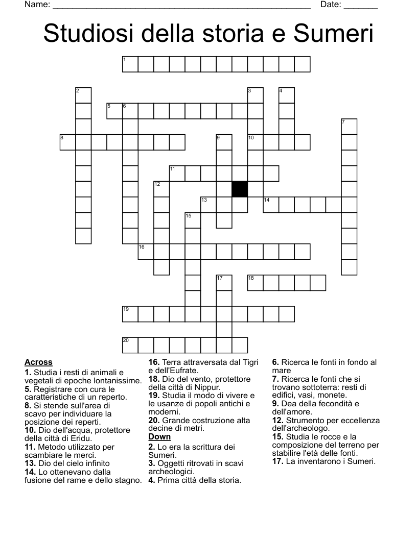 Studiosi della storia e Sumeri Crossword