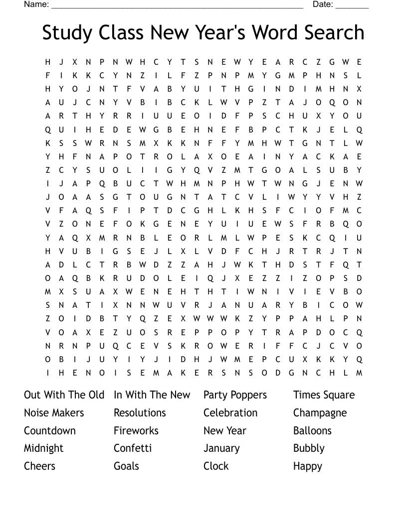 Study Class New Year's Word Search