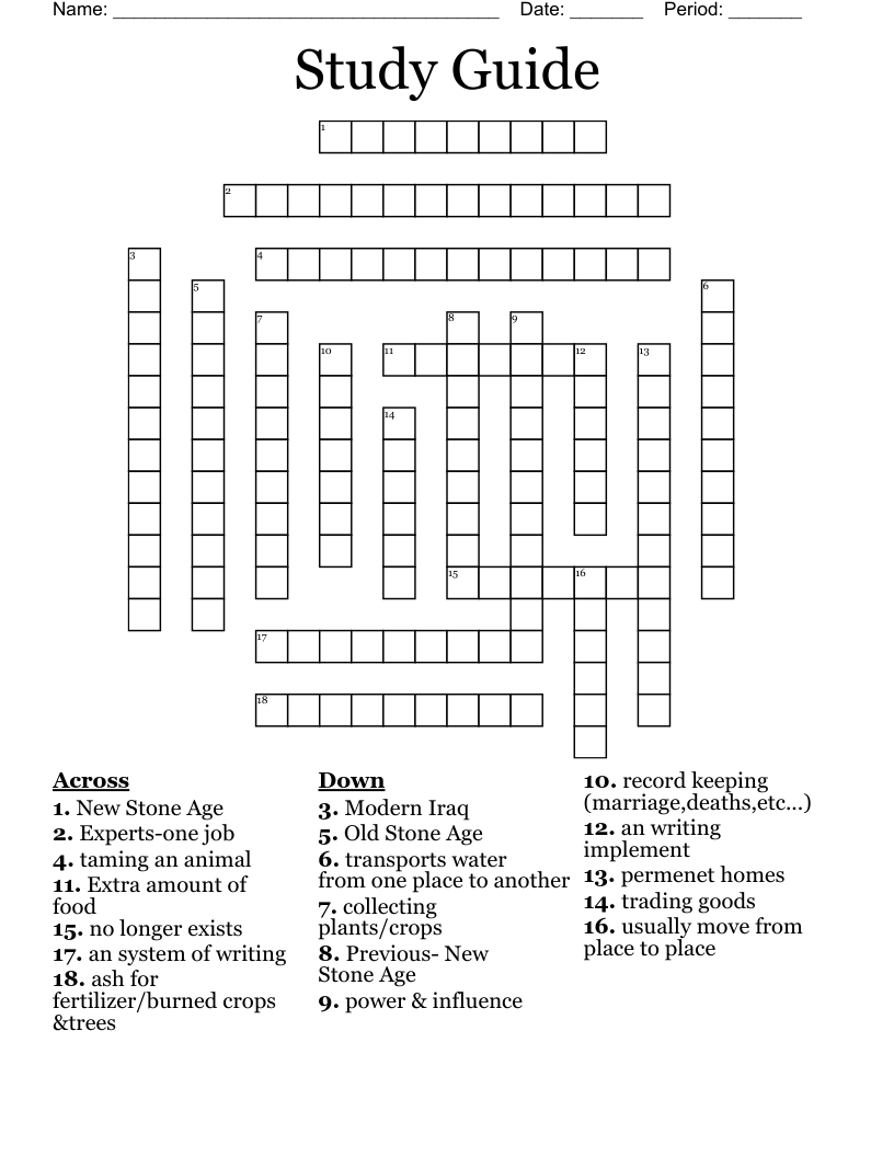 Study Guide Crossword
