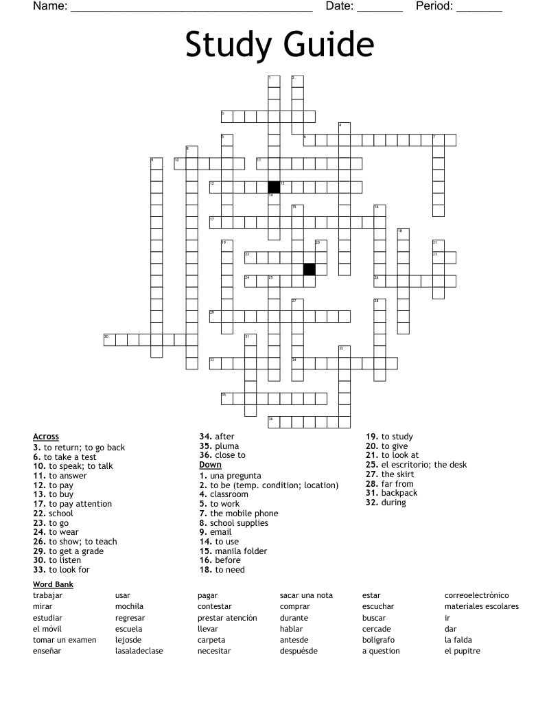 Study Guide Crossword