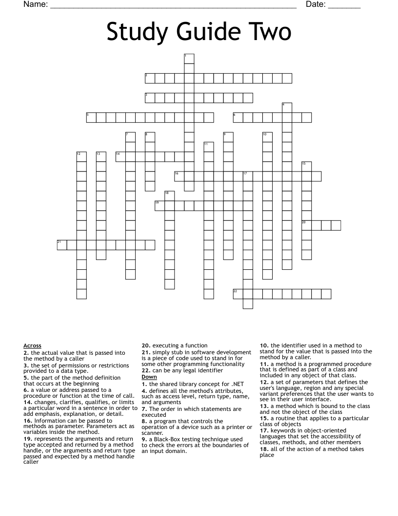 Study Guide Two Crossword