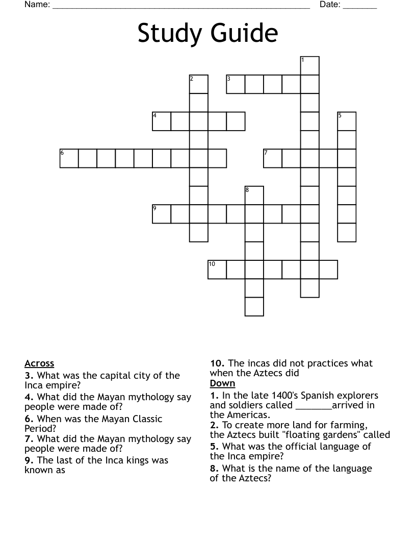 Study Guide  Crossword