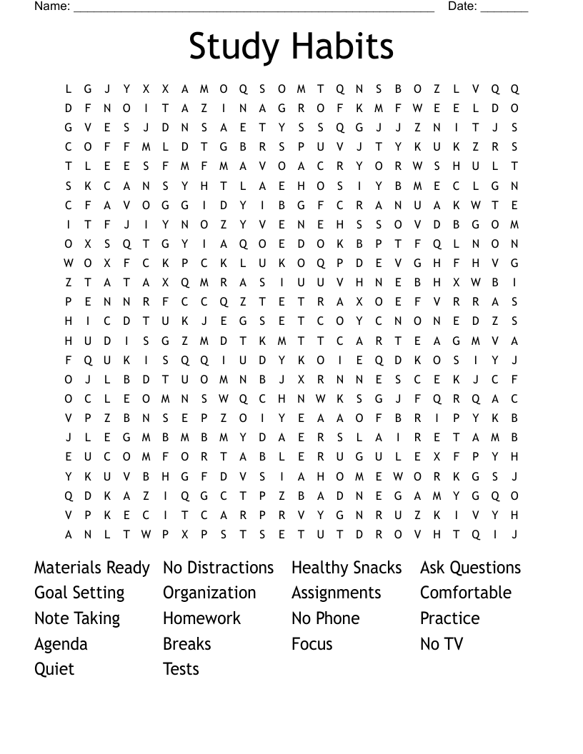 Study Habits Word Search