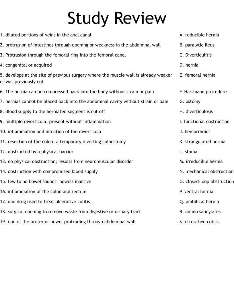 Study Review Worksheet