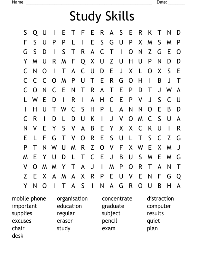 Study Skills Word Search