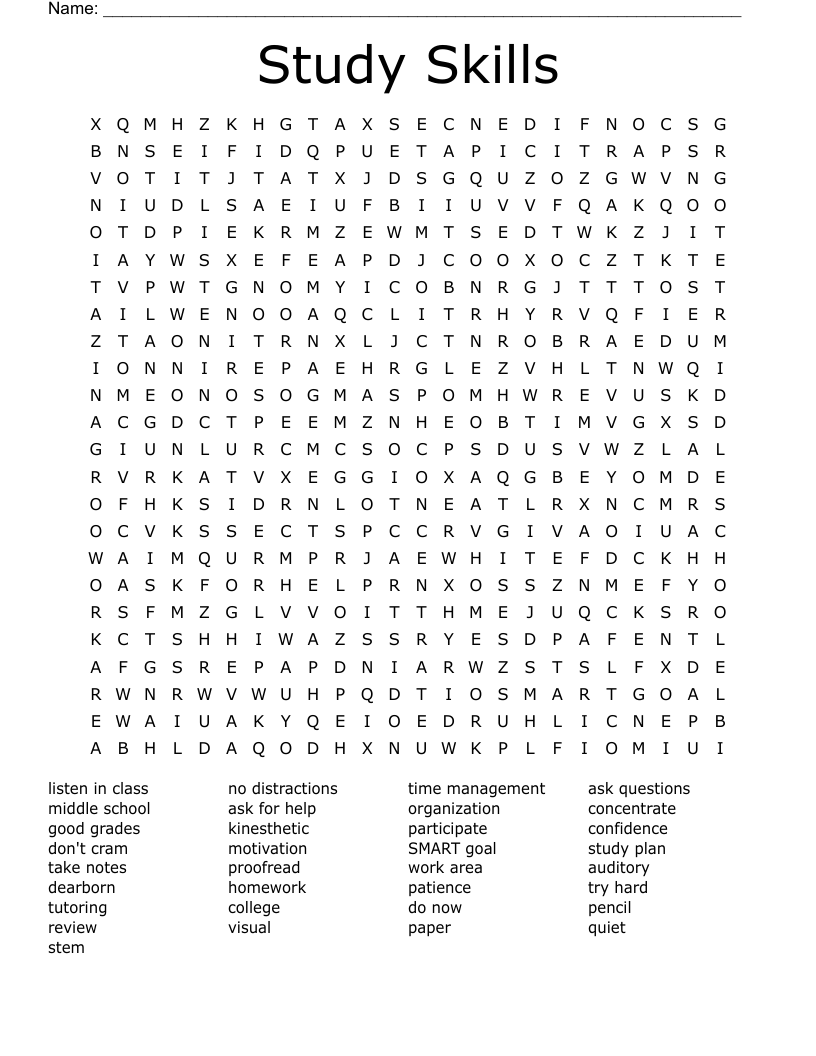Study Skills Word Search