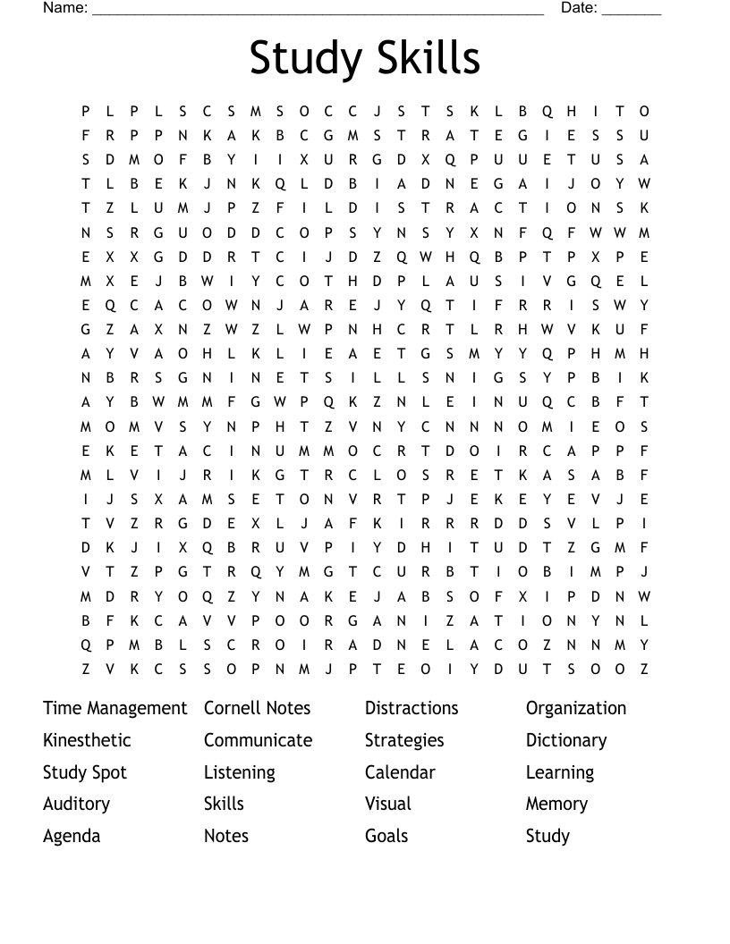 Study Skills Word Search