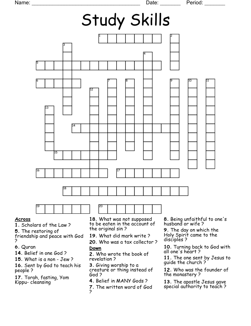 Study Skills Crossword