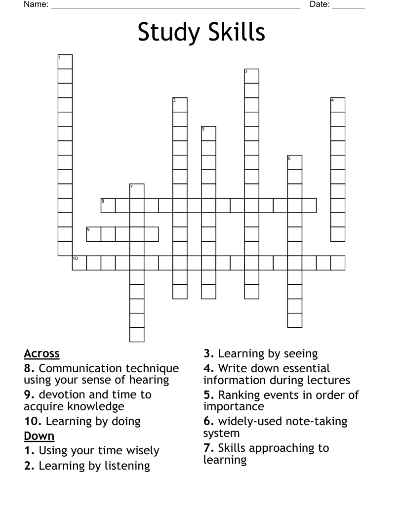 Study Skills Crossword