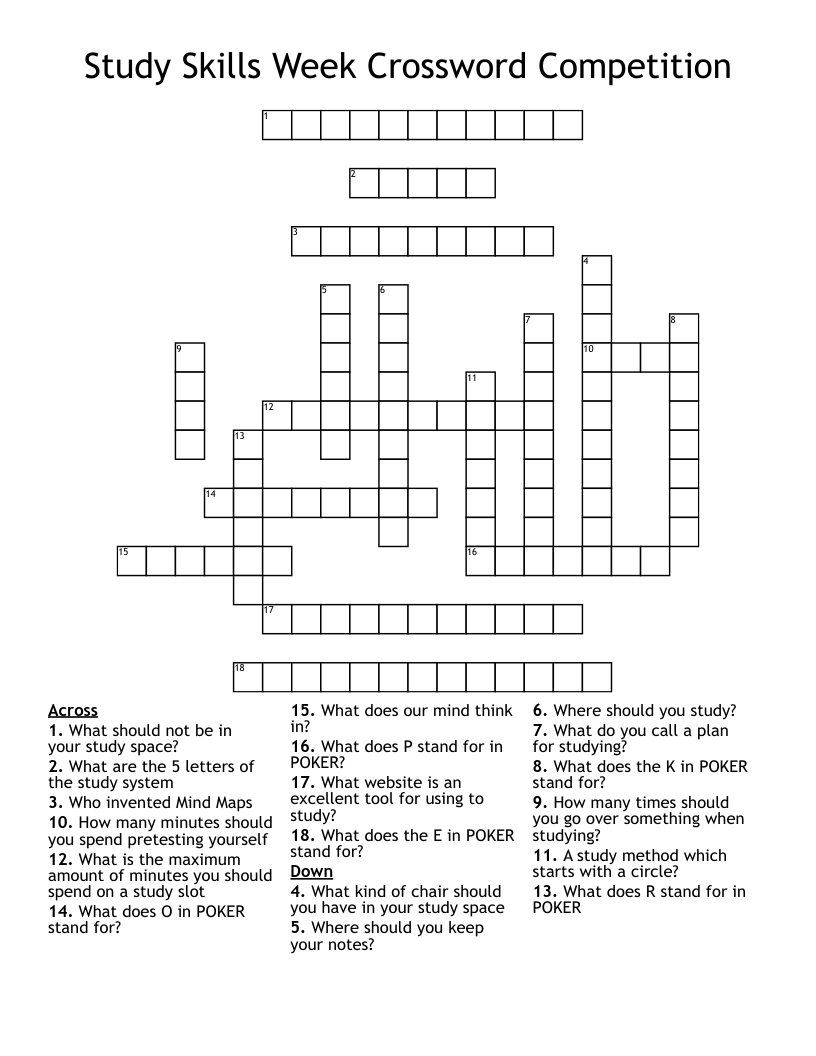 Study Skills Week Crossword Competition