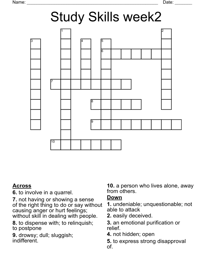 Study Skills week2  Crossword