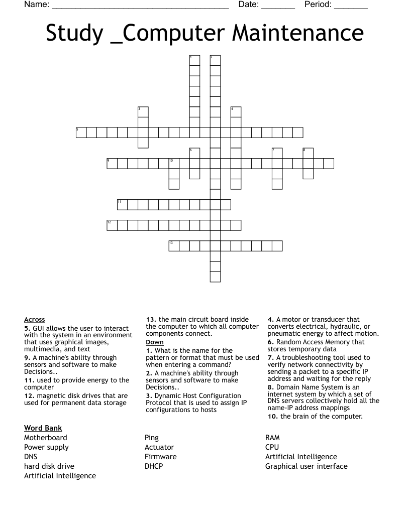 Study  _Computer Maintenance Crossword