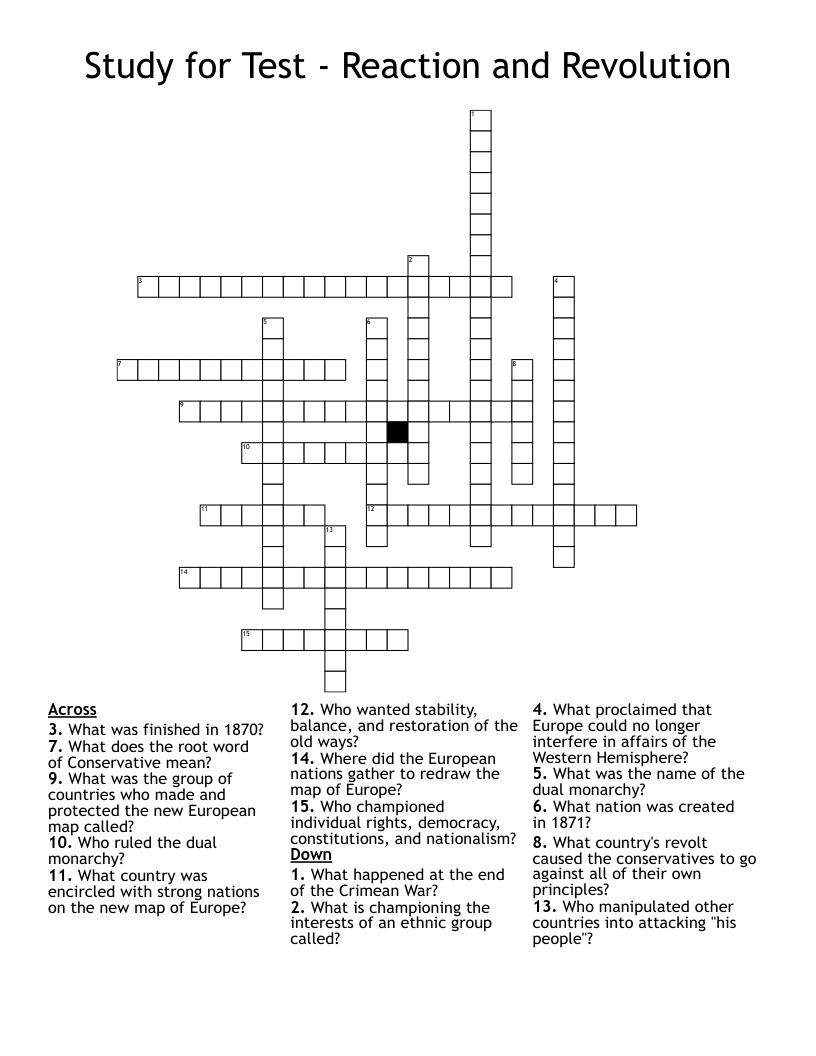Study for Test - Reaction and Revolution Crossword