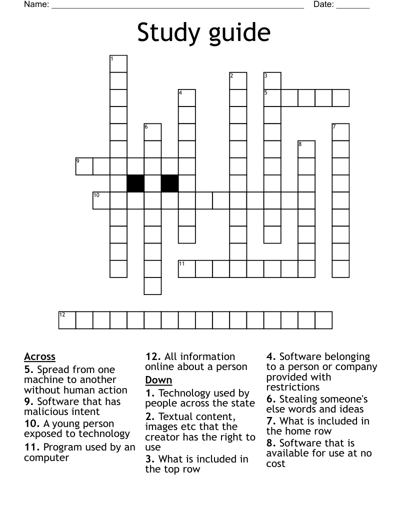 Study guide Crossword