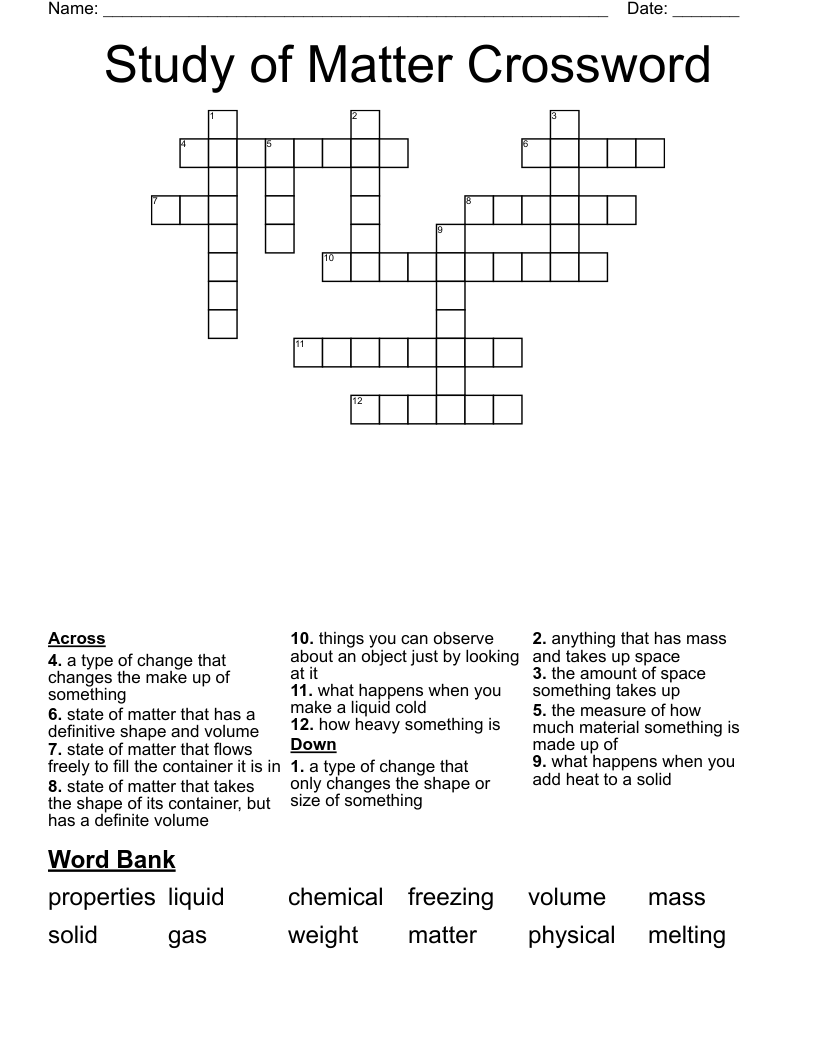 Study of Matter Crossword