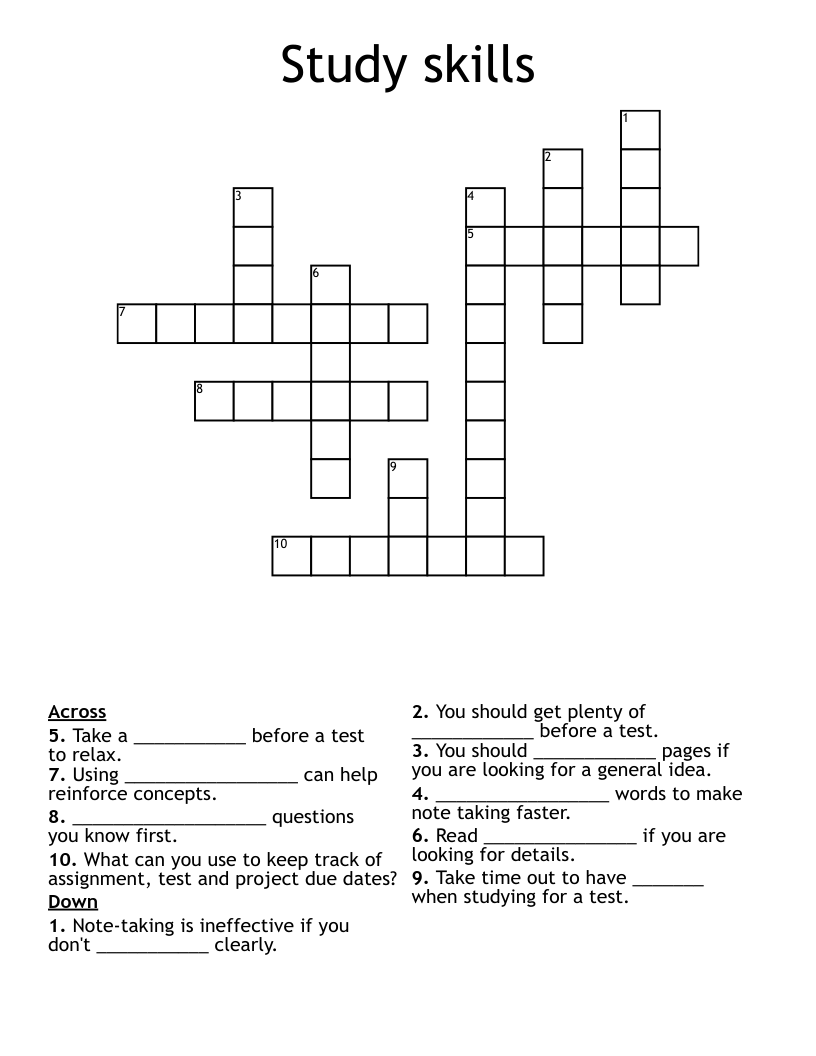 Study skills Crossword