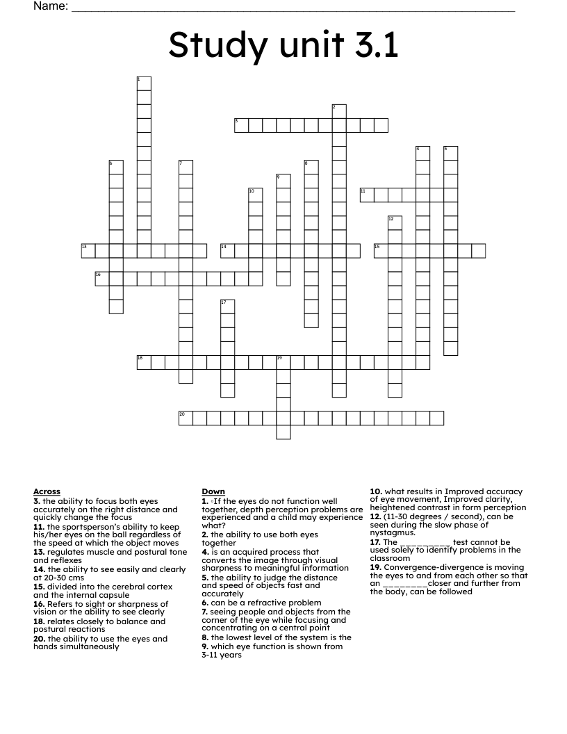 Study unit 3.1 Crossword