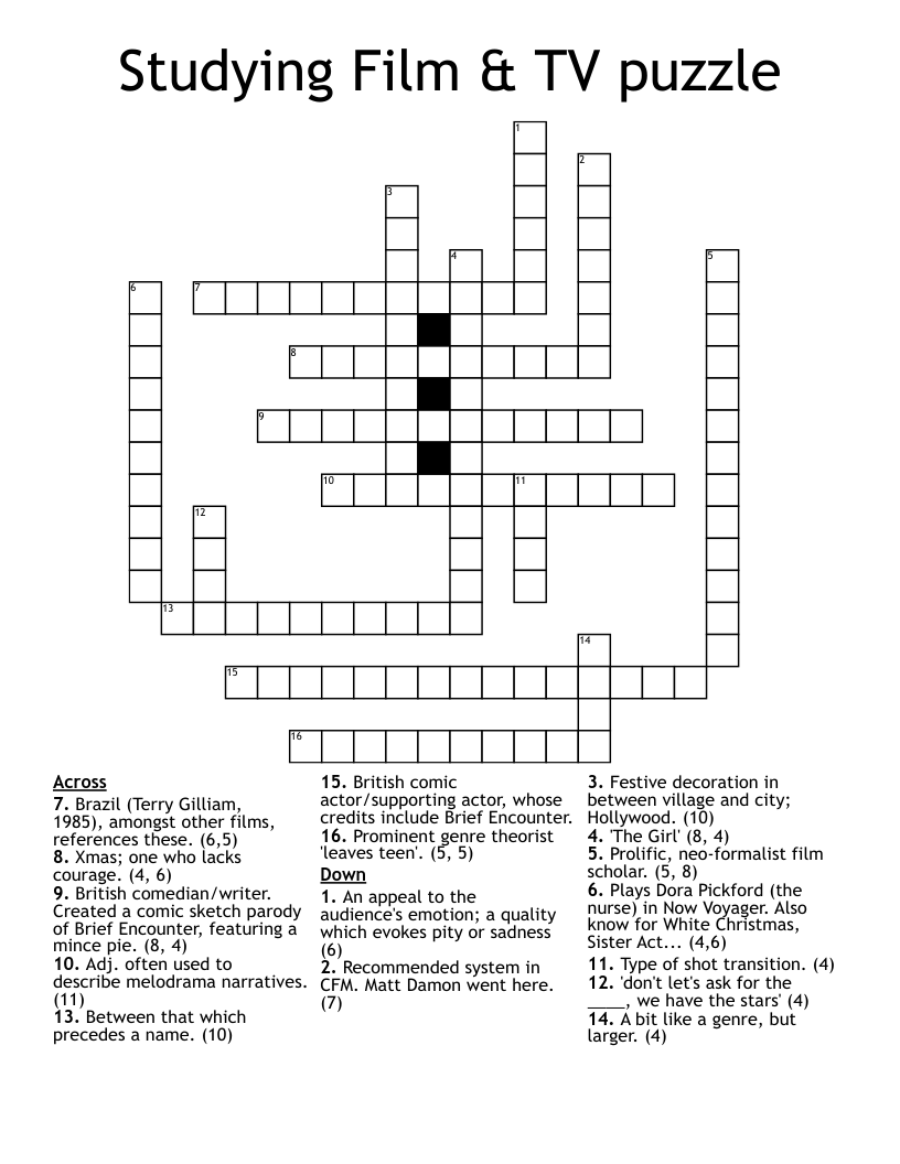 Studying Film & TV puzzle Crossword