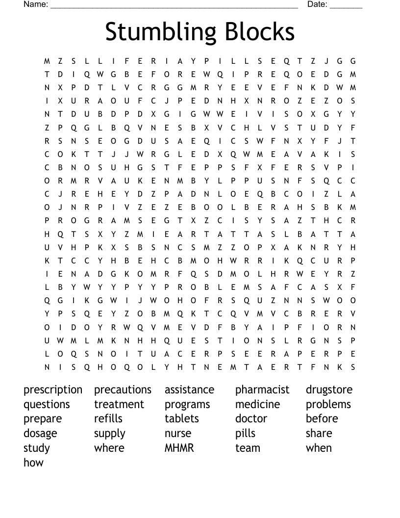 Stumbling Blocks Word Search