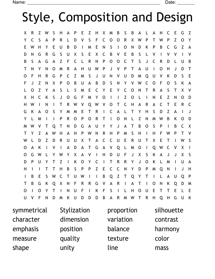 Style, Composition and Design Word Search