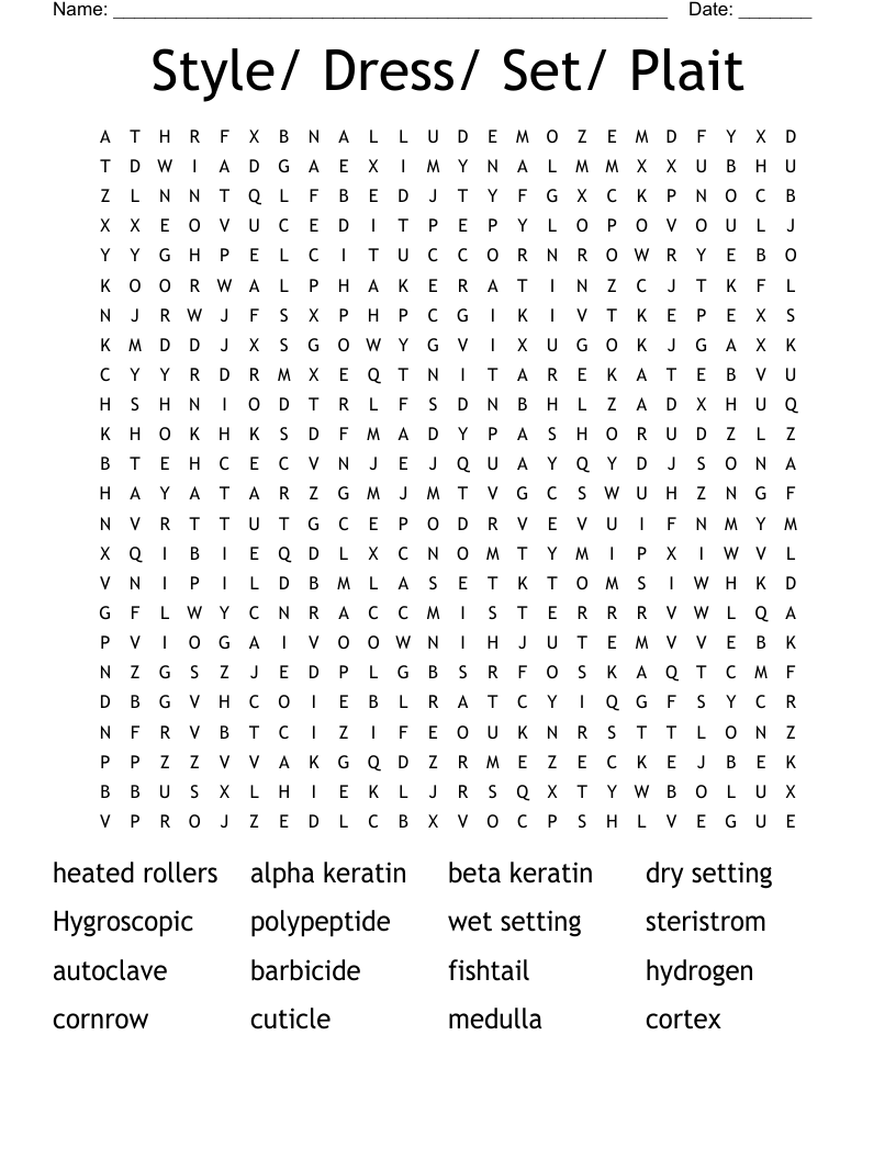 Style/ Dress/ Set/ Plait Word Search
