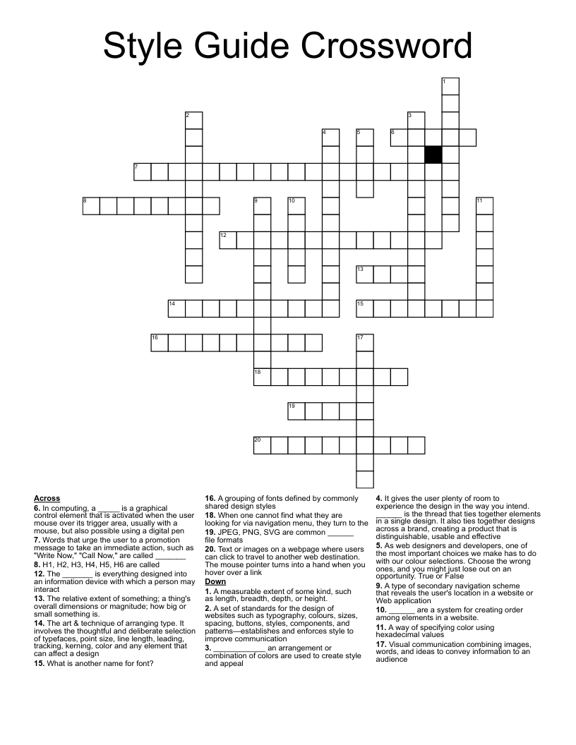 Style Guide Crossword