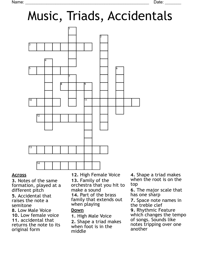 Music, Triads, Accidentals Crossword