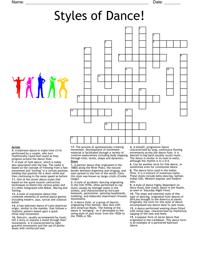 Styles of Dance! Crossword