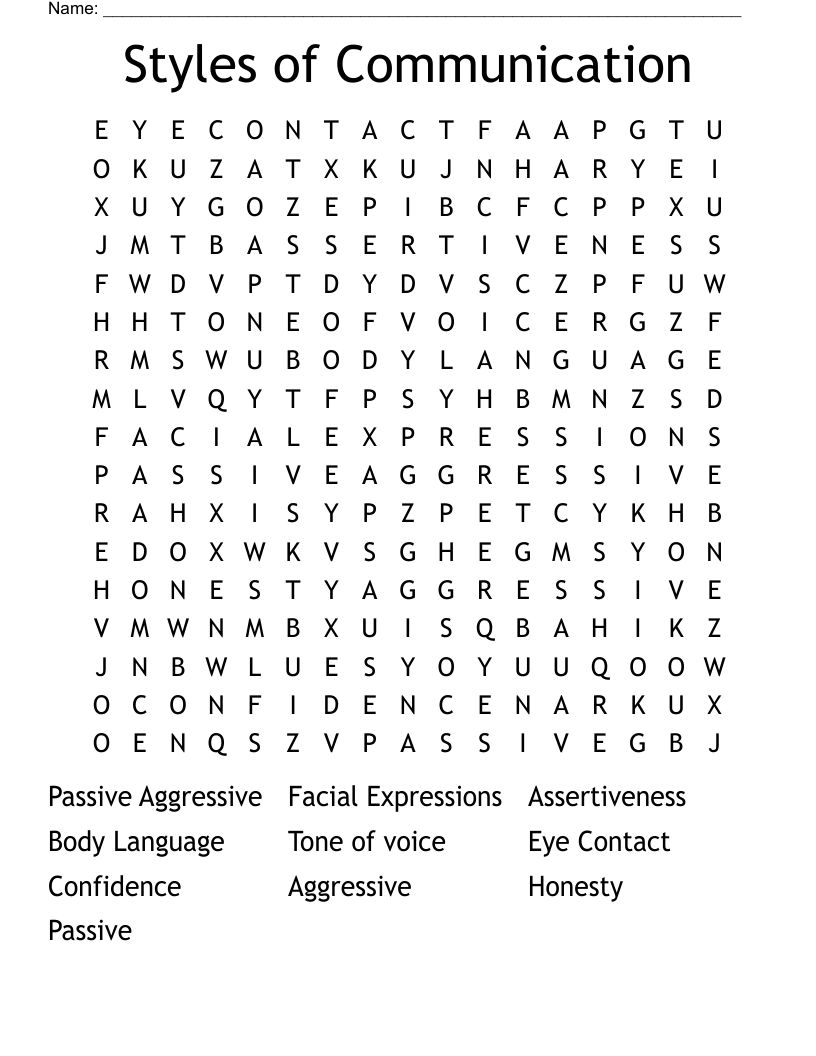 Styles of Communication Word Search
