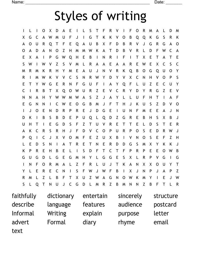 Styles of writing Word Search