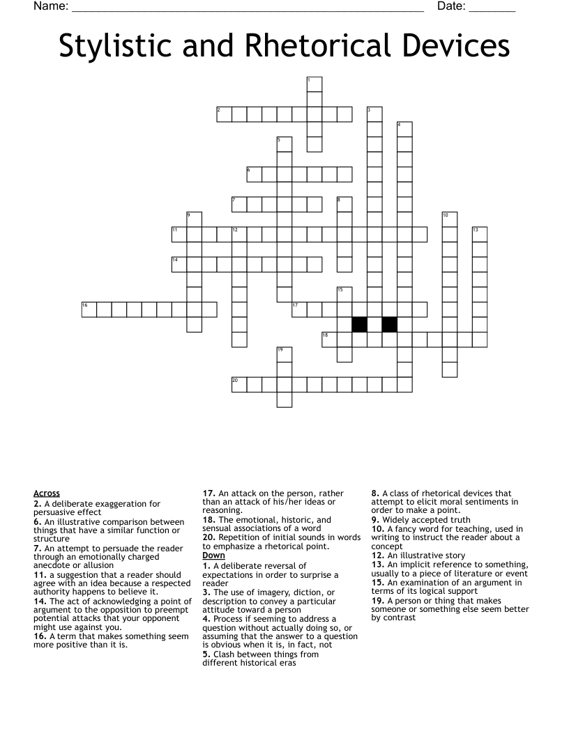 Stylistic and Rhetorical Devices Crossword