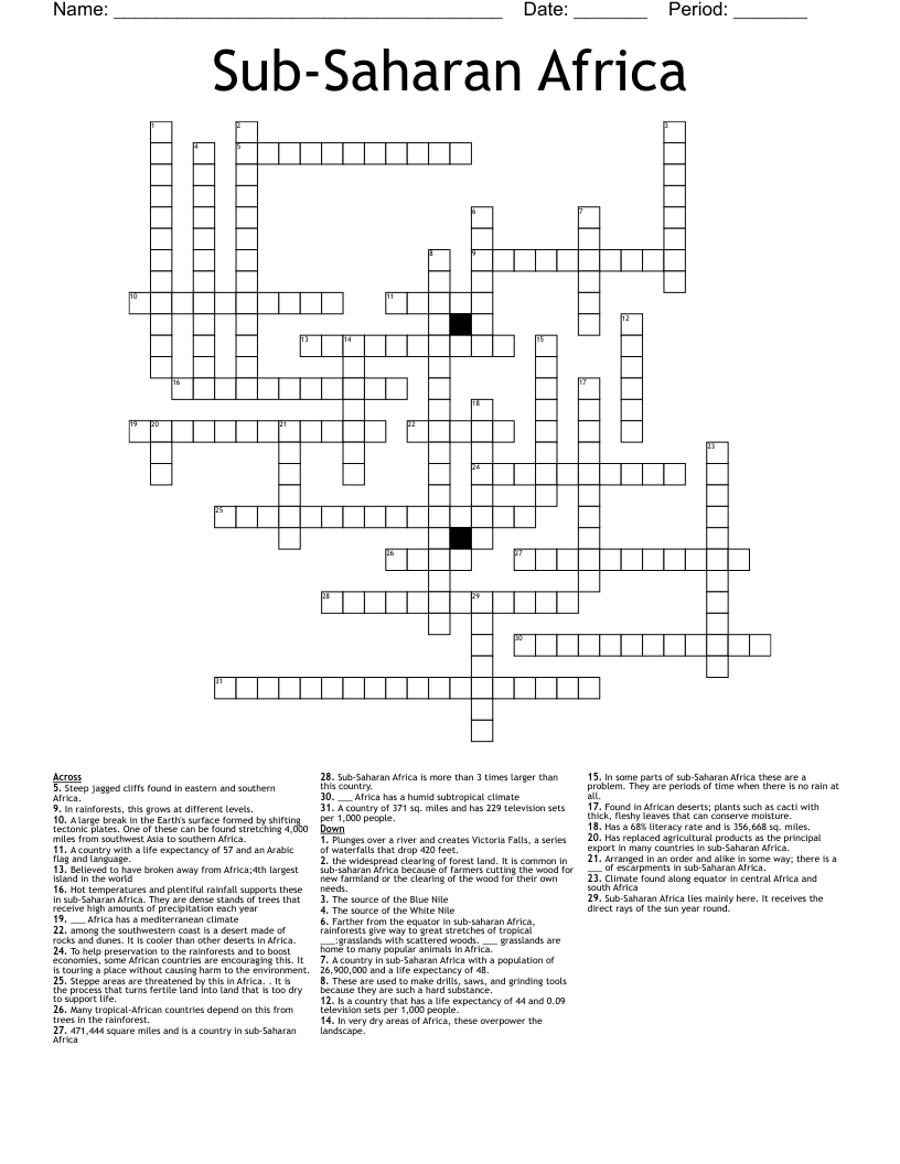 Sub-Saharan Africa Crossword