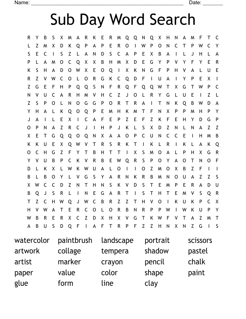 Sub Day Word Search