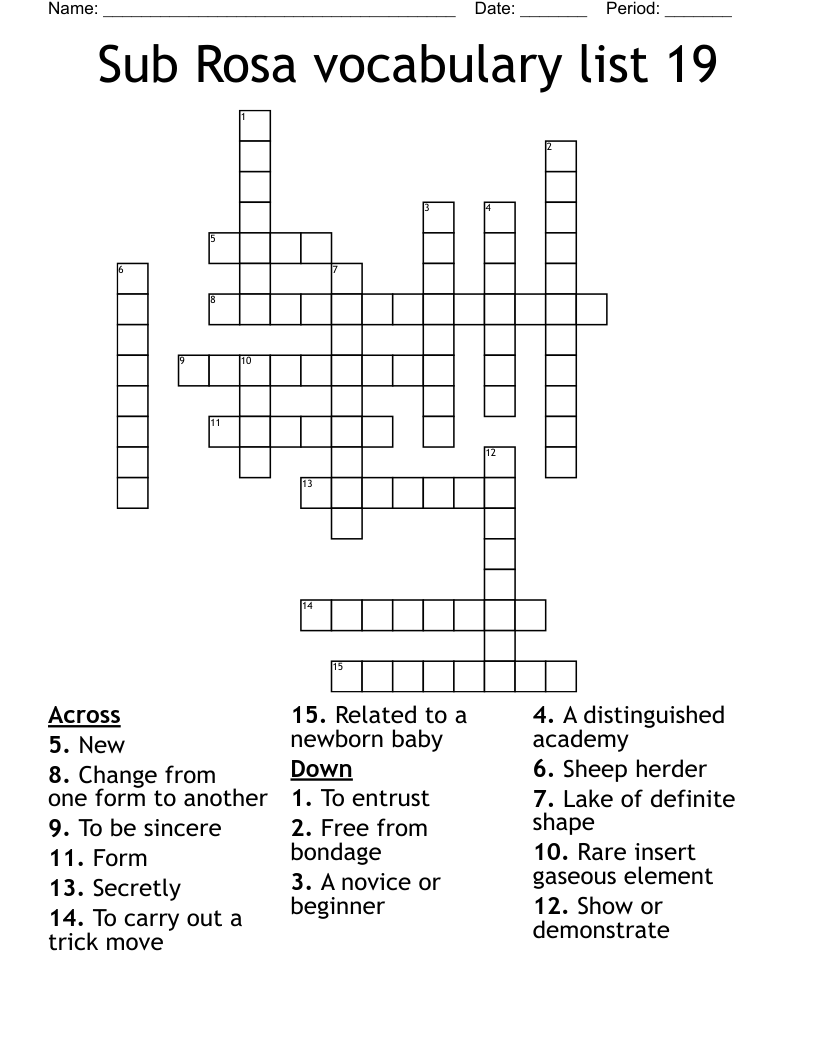 Sub Rosa vocabulary list 19 Crossword
