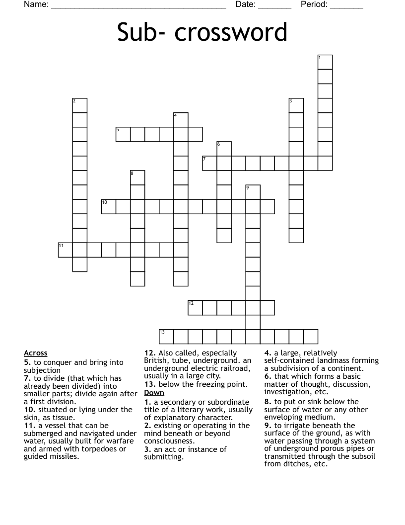 Sub- crossword