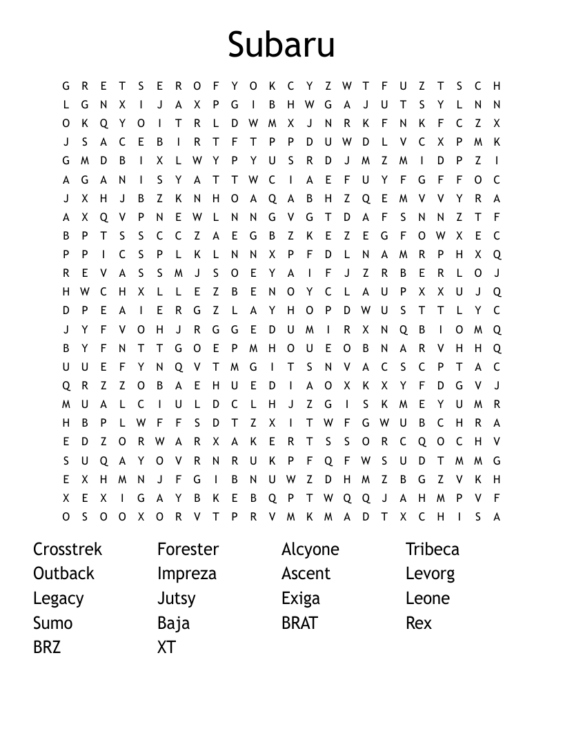 Subaru Word Search