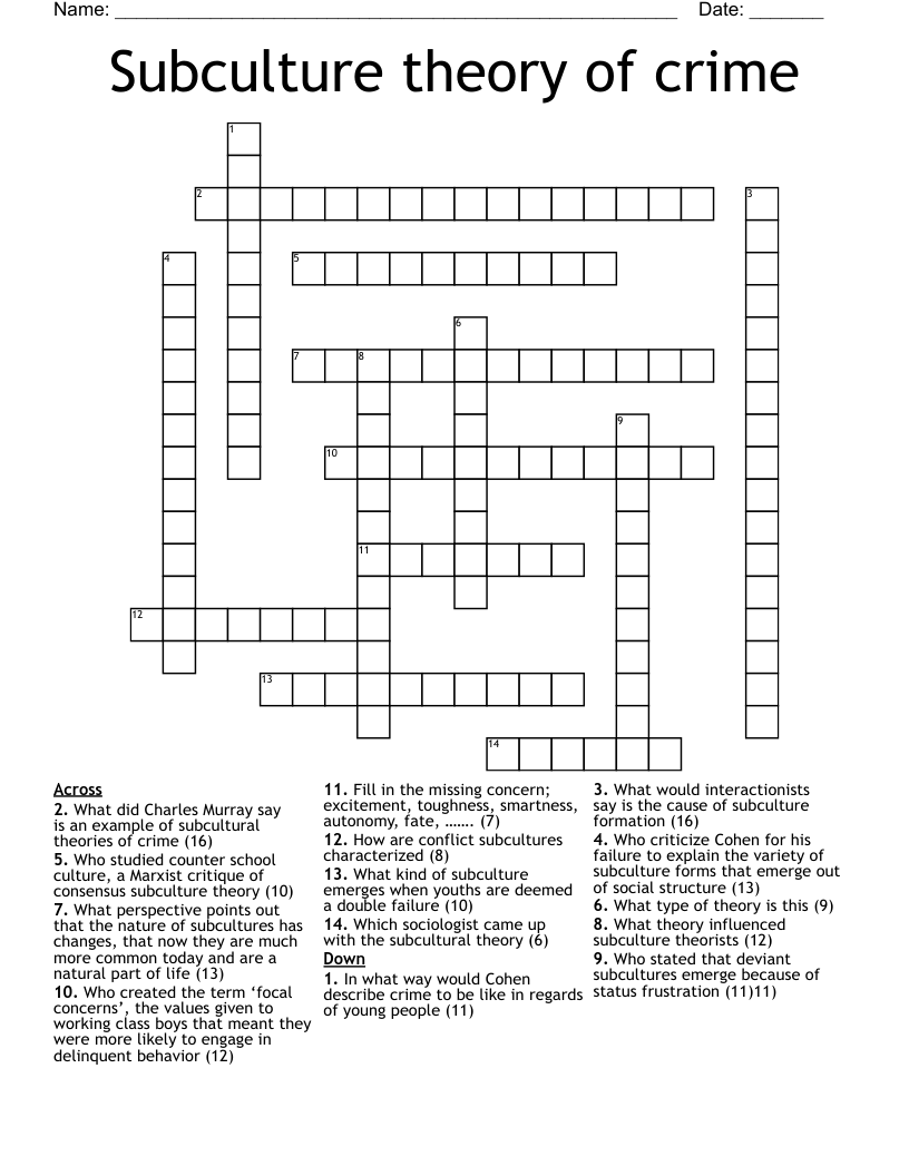 Subculture theory of crime  Crossword