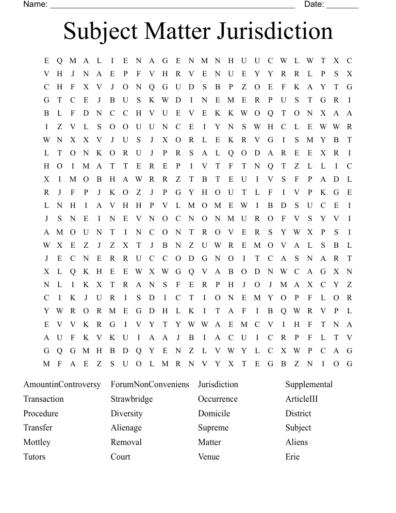Subject Matter Jurisdiction Word Search