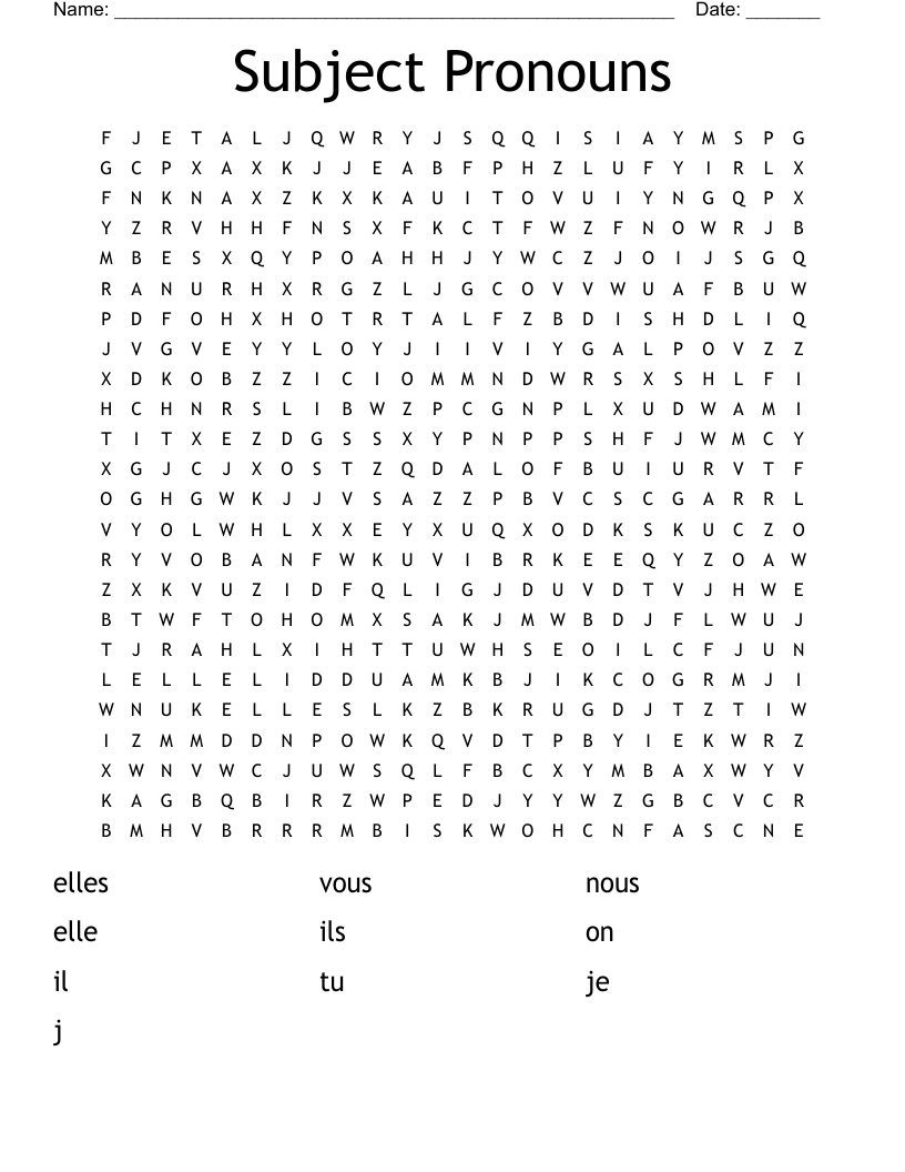 Subject Pronouns Word Search