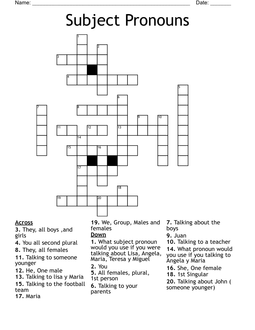 Subject Pronouns Crossword