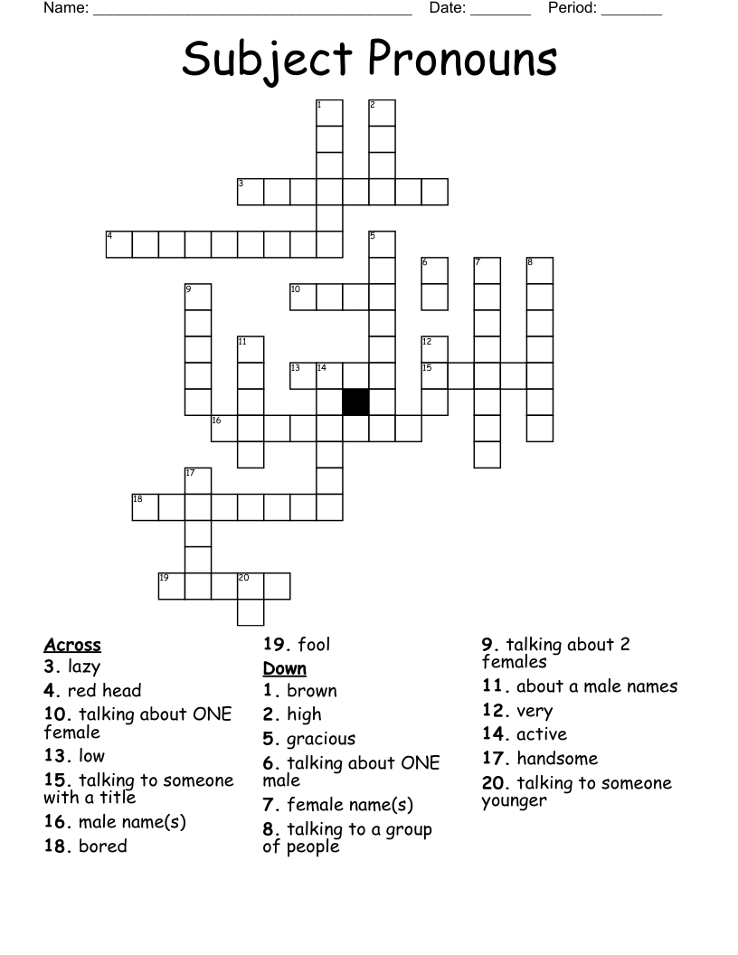 Subject Pronouns  Crossword