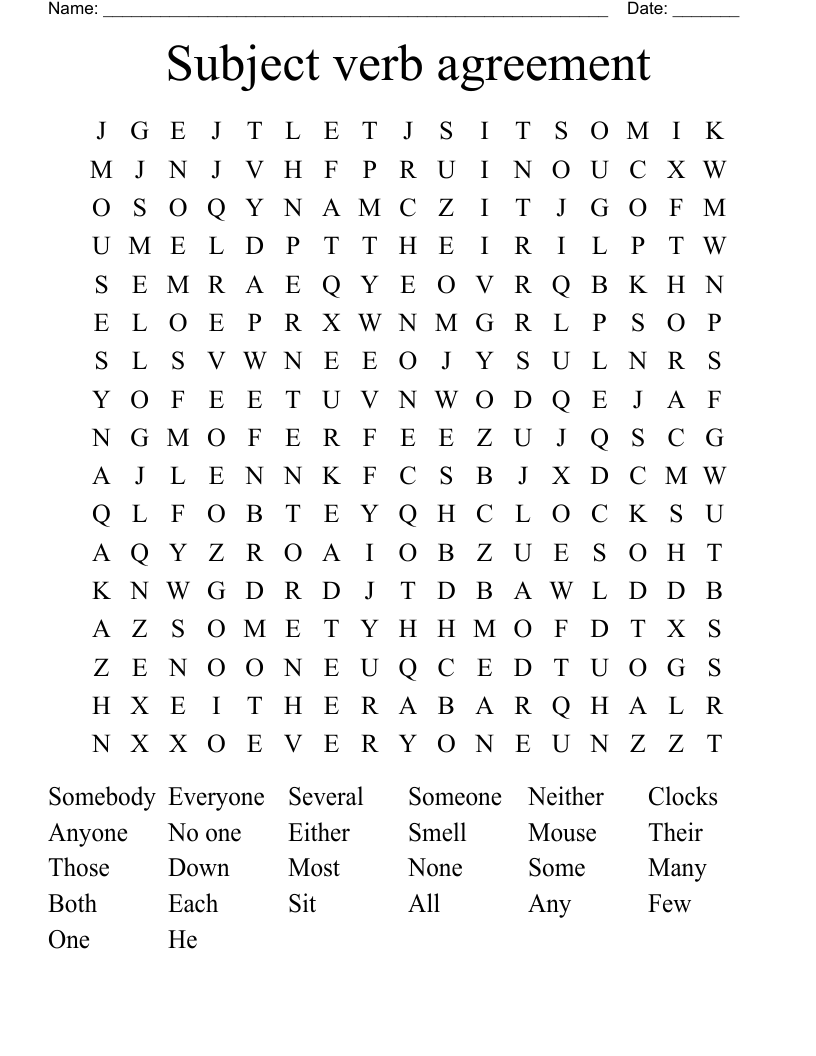 Subject verb agreement Word Search
