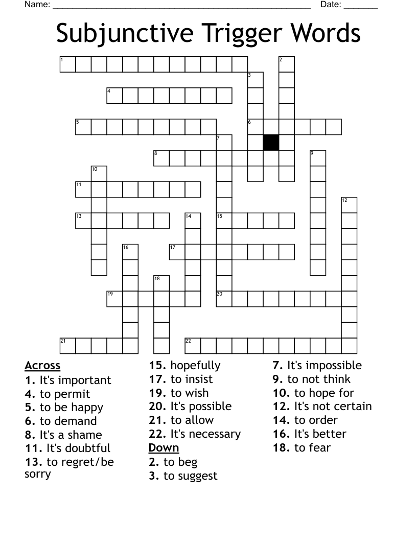 Subjunctive Trigger Words Crossword