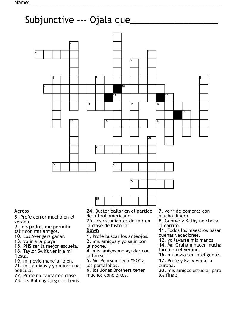Subjunctive --- Ojala que__________________ Crossword